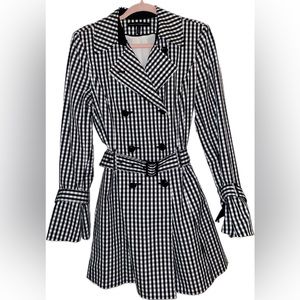 White House Black Market (WHBM) Black & White Gingham Belted Coat